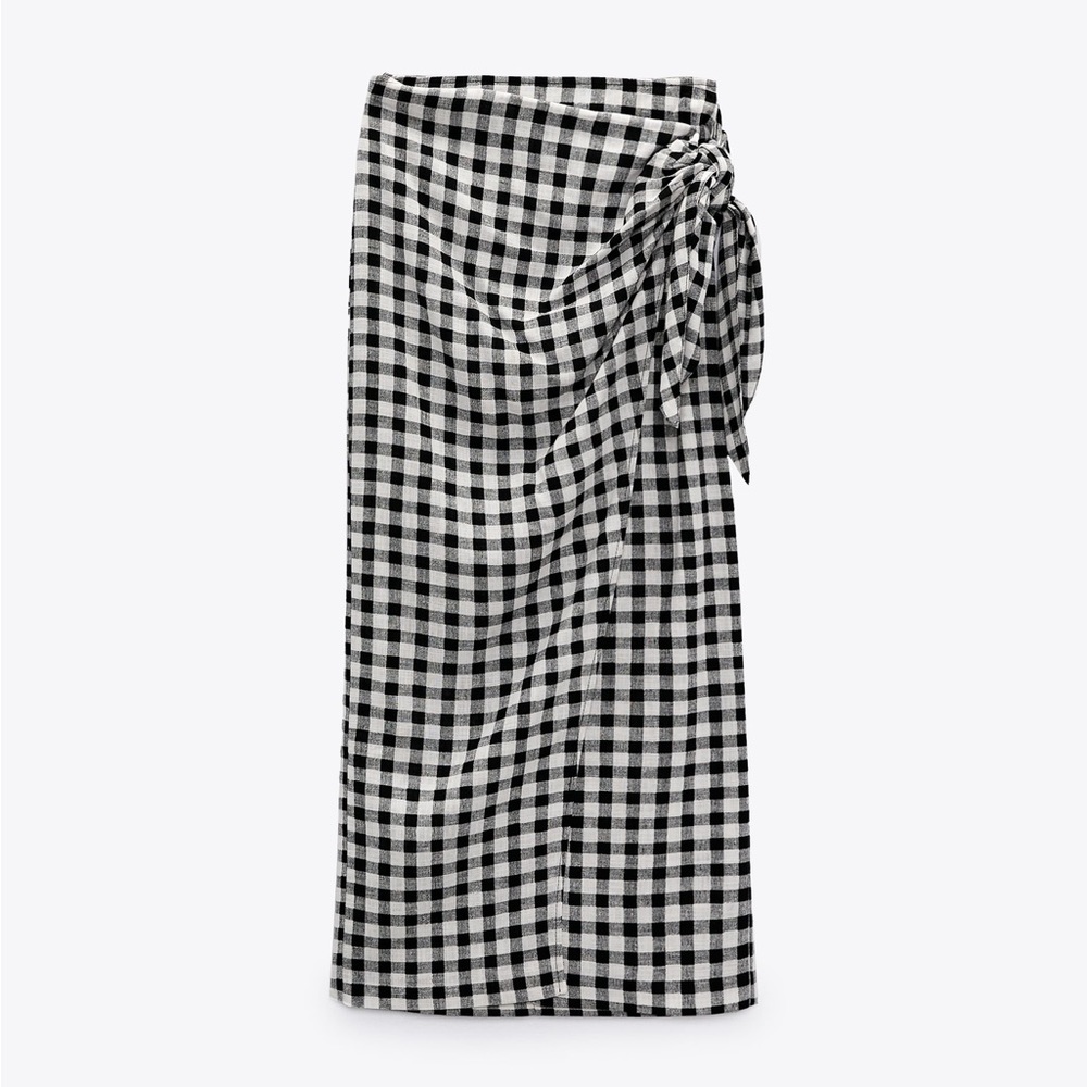 ZARA Gingham Linen Blend Skirt - Picture 9 of 12